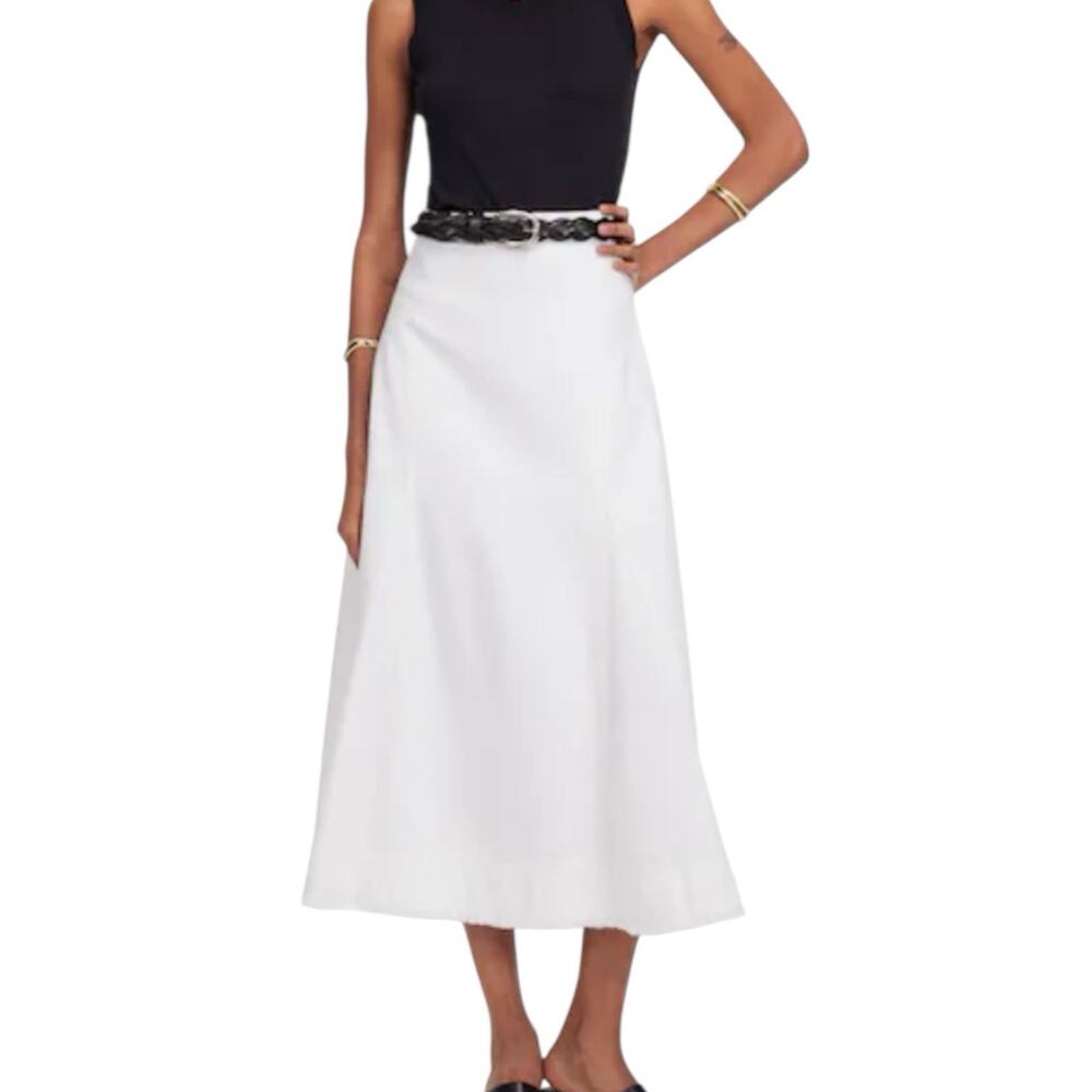 NWD Madewell Fluted Denim Midi Skirt Tile White Womens Size 23 - Picture 2 of 13